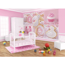 Eine Fototapete mit einem rosa Cupcake für das Mädchenzimmer.