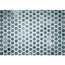 Fototapete mit Sechseckfliesen in Blau mit einem auffälligen 3D-Effekt.