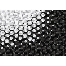 Fototapete mit geometrischen silbernen Sechsecken und einem 3D-Effekt.