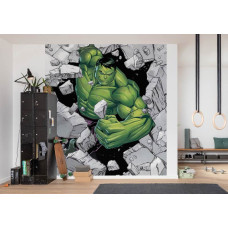 Eine Fototapete von Hulk Breaker aus Marvel's Avengers auf dem Display im Kinderzimmer.