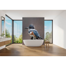 Fototapete eisvogel im regen im badezimmer mit einem beruhigenden naturmotiv.