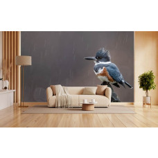 Fototapete mit einem eisvogel während eines regenschauers im wohnzimmer.