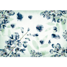 Fototapete mit Tintenblumen in Lila und Blau, malerisches Design mit Aquarell-Effekt für eine elegante und moderne Atmosphäre.