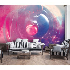 Eine Fototapete mit moderner Kunst in 3D mit Ringen für Schlafzimmer und Wohnzimmer.