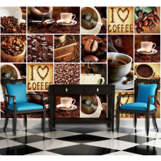 Eine Fototapete mit einer Kaffee-Collage für das Gaststättengewerbe.