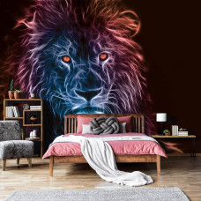 Eine Fototapete mit abstrakten Löwen im Kunststil für das Schlafzimmer.