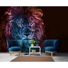 Eine Fototapete mit abstrakten Löwen im Kunststil für das Wohnzimmer.