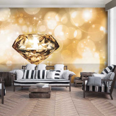 Luxuriöse Diamant-Fototapete in Gold und Weiß, die ein elegantes und anspruchsvolles Aussehen verleiht. Dieses Design verleiht dem Wohnzimmer eine luxuriöse und glitzernde Atmosphäre.