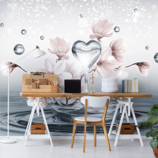 Eine Fototapete mit zarten Magnolienblüten und Farbspritzern in einem abstrakten Stil.