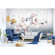 Eine Fototapete mit abstrakten Magnolienblüten im Stil von kunstvollen Aquarellspritzern.