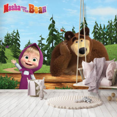 Fototapete mit Mascha und dem Bären für das Kinderzimmer.