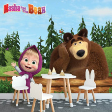 Fototapete mit Mascha und dem Bären für Kinder, geeignet für Jungen- und Mädchenzimmer.