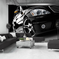 Fototapete mit einem schwarzen Mercedes-Benz für das Wohnzimmer.