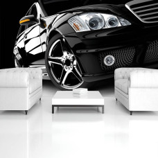 Fototapete mit einem schwarzen Mercedes-Benz für das Wohnzimmer.
