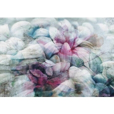 Fototapete mit pastelblauen Blättern in Aquarell auf Beton.