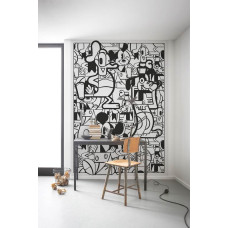 Eine Mickey Mouse Fototapete in einem konstruktiven, spielerischen Stil.