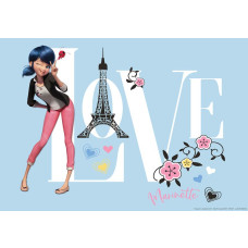 Fototapete mit Marinette als Marienkäfer, bereit für Action, mit leuchtenden Farben und einem verspielten Design.