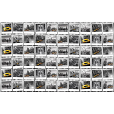 Fototapete mit einer Fotocollage aus New York, mit Fotos der Freiheitsstatue und einem gelben Taxi.