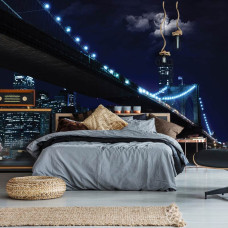 Eine Fototapete der Brooklyn Bridge in New York für das Schlafzimmer.