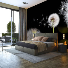 Eine Fototapete mit detaillierten Pusteblumen, geeignet für Wohnzimmer und Schlafzimmer.