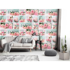 Eine Fototapete mit rosa Rosen und einer liebevollen Atmosphäre, ideal für ein Kinderzimmer.