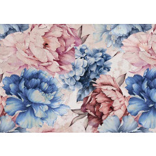 Fototapete Pioenrose Aquarell in Pastellfarben mit bunten Blumen.