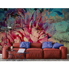 Fototapete mit Pfingstrosen und Pfingstrosenblüten für das Wohnzimmer.