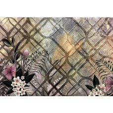 Fototapete mit Pflanzen und Ornamenten, abstraktes Blumendesign mit eleganten Mustern.