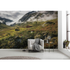 Eine Fototapete der reinen Berglandschaft Norwegens, perfekt für ein Wohnzimmer.