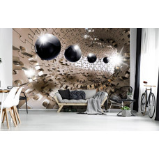 Eine Fototapete mit einem 3D-Tunnel mit runden Kugeln für das Wohnzimmer.