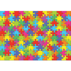 Regenbogen-Puzzle-Fototapete mit bunten Teilen, speziell für Kinder und Schlafzimmer.
