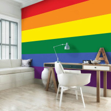 Eine Fototapete mit Regenbogenflagge für das Schlafzimmer.