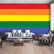Eine Fototapete mit Regenbogenflagge für das Wohnzimmer.