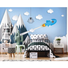 Fototapete mit Weltraummotiven für Babyzimmer und Jungenzimmer.