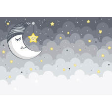 Fototapete zum Thema "Sleep Soft" mit Sternen, Mond und Wolken.