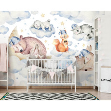 Eine Fototapete mit schlafenden Tieren für das Babyzimmer.