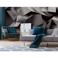 Eine Fototapete mit geometrischen Formen in schwarz-grauen Steinen, perfekt für ein Wohnzimmer...