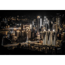 Fototapete einer Stadt bei Nacht, moderne Skyline.
