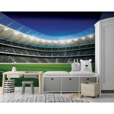 Fototapete mit Stadion und Fußballplatz Thema, geeignet für das Kinderzimmer.