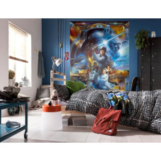 Eine Star Wars Fototapete mit einer visuellen Collage von Luke Skywalker in Aktion.