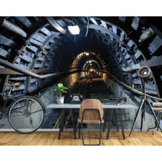 Eine Fototapete mit einem spannenden Tunnel mit Kohle und Gleisen, perfekt für das Wohnzimmer.