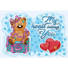 Fototapete eines Teddybären mit Herz und Text, niedlich und geeignet für Kinderzimmer.