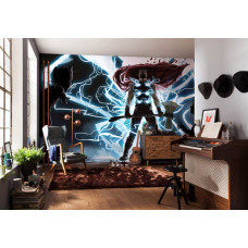 Eine Fototapete von Thor, Gott des Donners, zusammen mit Groot und Rocket Raccoon von Marvel, die im Kinderzimmer angezeigt werden kann.