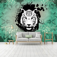 Eine Fototapete mit einem grünen abstrakten Tiger Kunst für das Schlafzimmer.