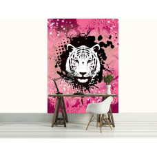 Eine Fototapete mit einem rosa abstrakten Tiger Kunst für das Büro.