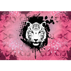 Abstrakte Tiger Fototapete in rosa Tönen, einzigartig und auffällig.