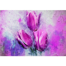 Rosa Tulpen auf Fototapete gemalt, elegant und farbenfroh.