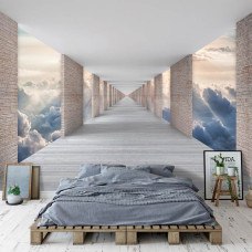 Eine Fototapete mit Wolkenansicht im 3D-Effekt für das Schlafzimmer.