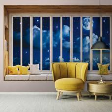 Fototapete Blick durch das Fenster bei Nacht 3D-Perspektive