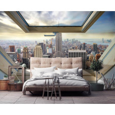 Eine Fototapete von New York City durch ein Oberlicht gesehen, perfekt für das Schlafzimmer.